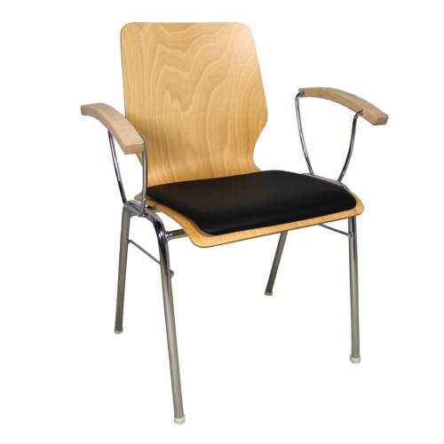 Holzschalenstuhl / Stapelstuhl Confer 200 mit Sitzpolster und Armlehne