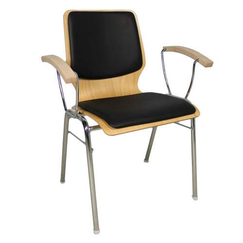 Holzschalenstuhl / Stapelstuhl Confer 200 mit Sitz- und Rückenpolster und Armlehne