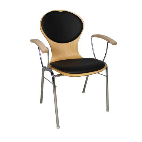 Holzschalenstuhl / Stapelstuhl Confer 100 mit Sitz- und Rückenpolster und Armlehne