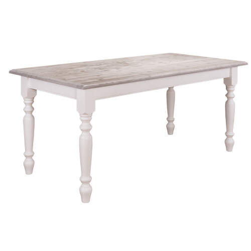 Gedrechselter Tisch Paris (160cm), weiß, Platte gebürstet