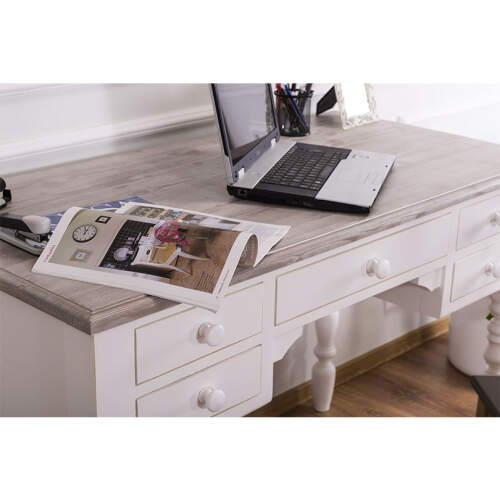 Rustikaler Holz Schreibtisch mit grauer Kiefernplatte