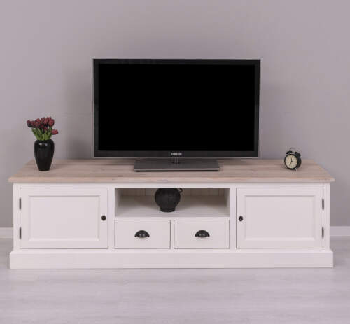 Landhausstil TV-Sideboard weiß - Eichenplatte