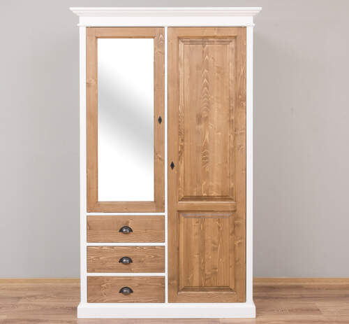 Massivholz Kleiderschrank mit Spiegeltüren weiß