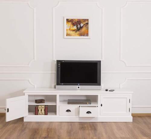 Großes Landhaus TV-Lowboard weiß - 200 cm