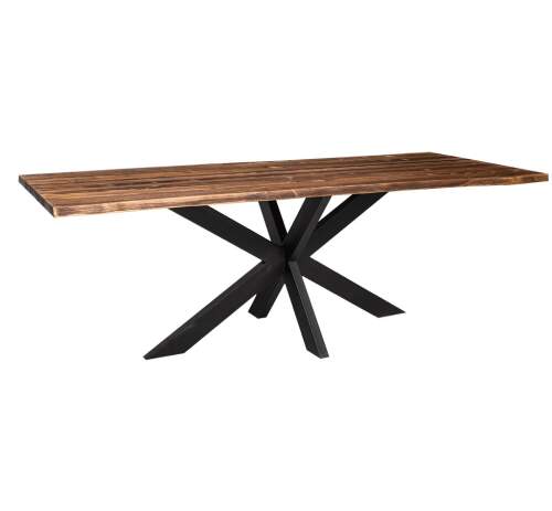 Massivholz Esstisch mit Baumkante und Spider-Metallgestell