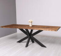 Massivholz Esstisch mit Baumkante und Spider-Metallgestell