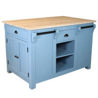 Kücheninsel blau mit vier Schubladen - Eichenplatte...